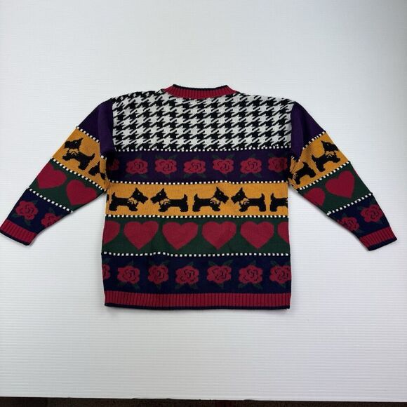 Vintage Knitwaves Sweater Scottie Dog Hearts Roses Houndstooth Size Medium USA - Picture 4 of 8